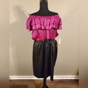 WOMEN SEMI FORMAL PLUS SIZE OFF THE SHOULDERS DRESS BY DRESSBARN. PINK BLACK